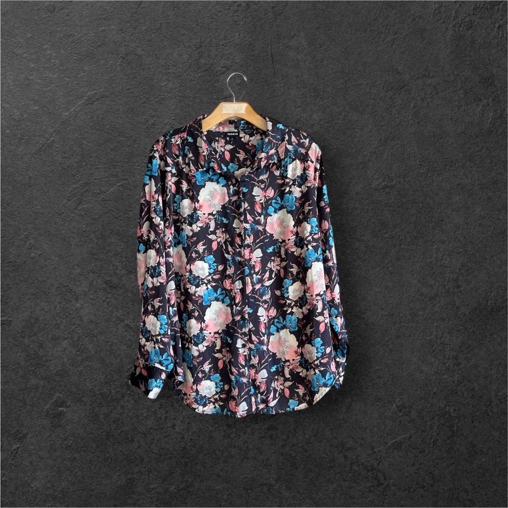 Torrid Black and Blue Floral Button Down Shirt